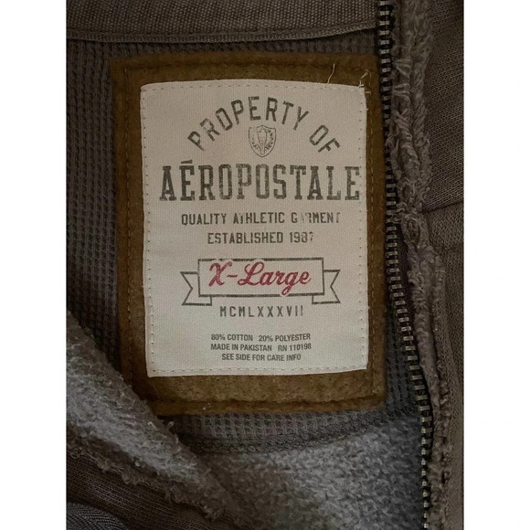 Mens Aeropostale Long Sleeve XL 3/4 Zip Warm Athletic Brown Logo With Pockets - Picture 7 of 10